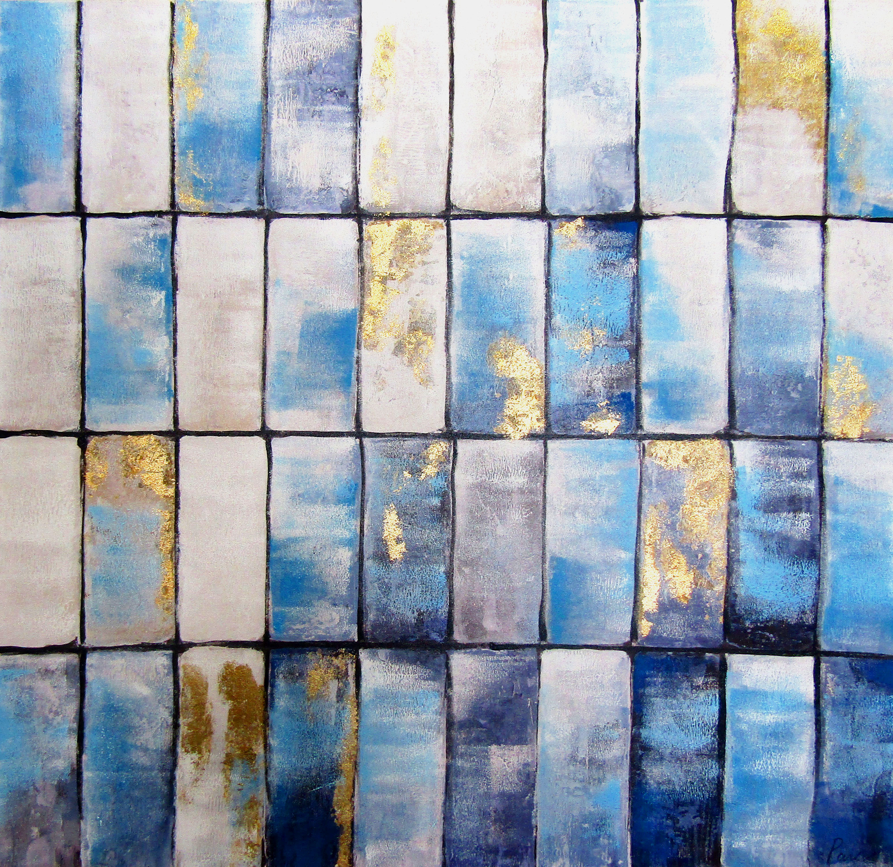 PXFC351 Wall décor art oil on canvas abstract blue silver gold tones